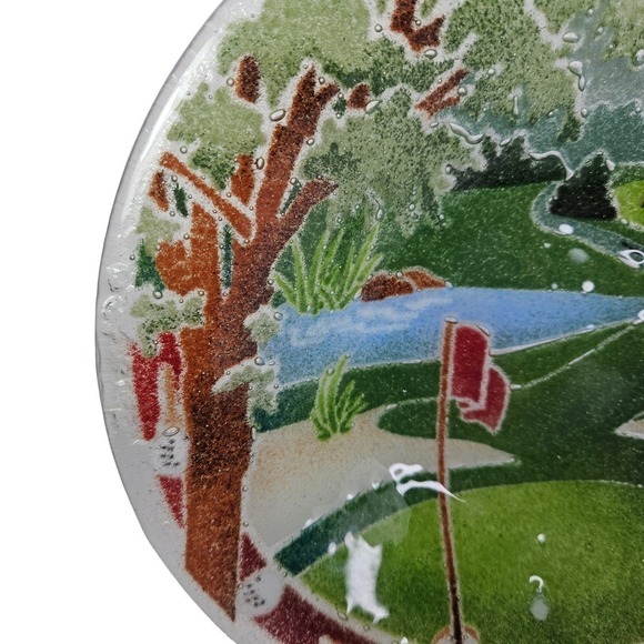 Peggy Karr Fused‎ Art Glass Golf Course Round Bowl Box Signed 8 Inch Gift Vtg - Picture 3 of 11